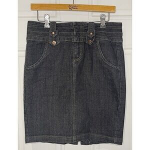 One Song Women's Medium Stretch Denim Skirt High Waist Dark Wash‎ Fitted Brass